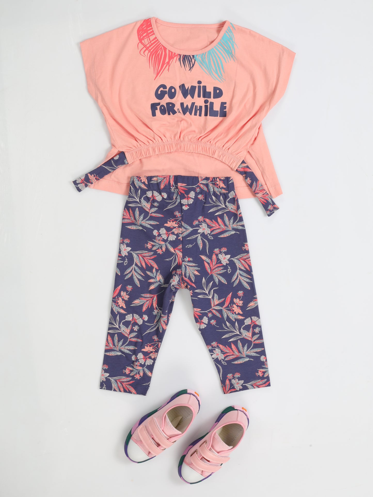 Ensemble Fille – Crop Top Rose & Legging Fleuri (3 à 10 Ans)