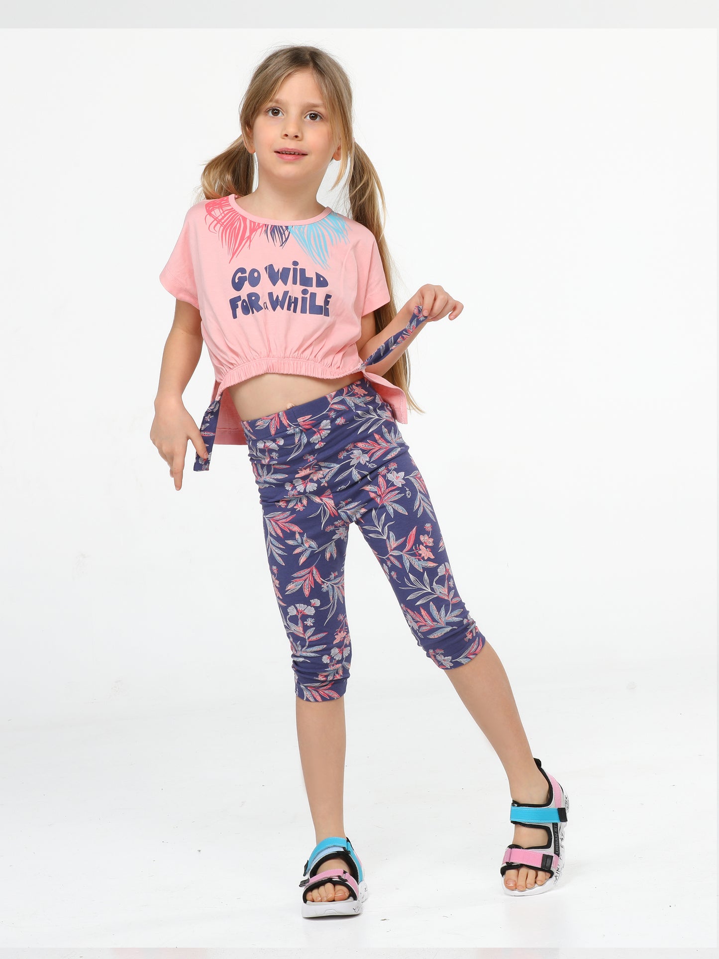 Ensemble Fille – Crop Top Rose & Legging Fleuri (3 à 10 Ans)