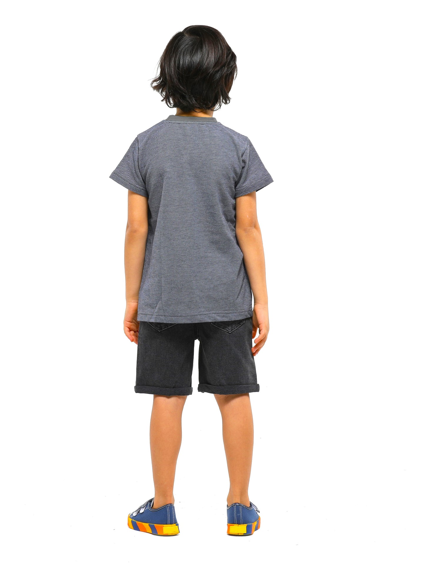 Ensemble Garçon T-Shirt Gris Dino + Short Denim Anthracite "Wild" (3–10 Ans)