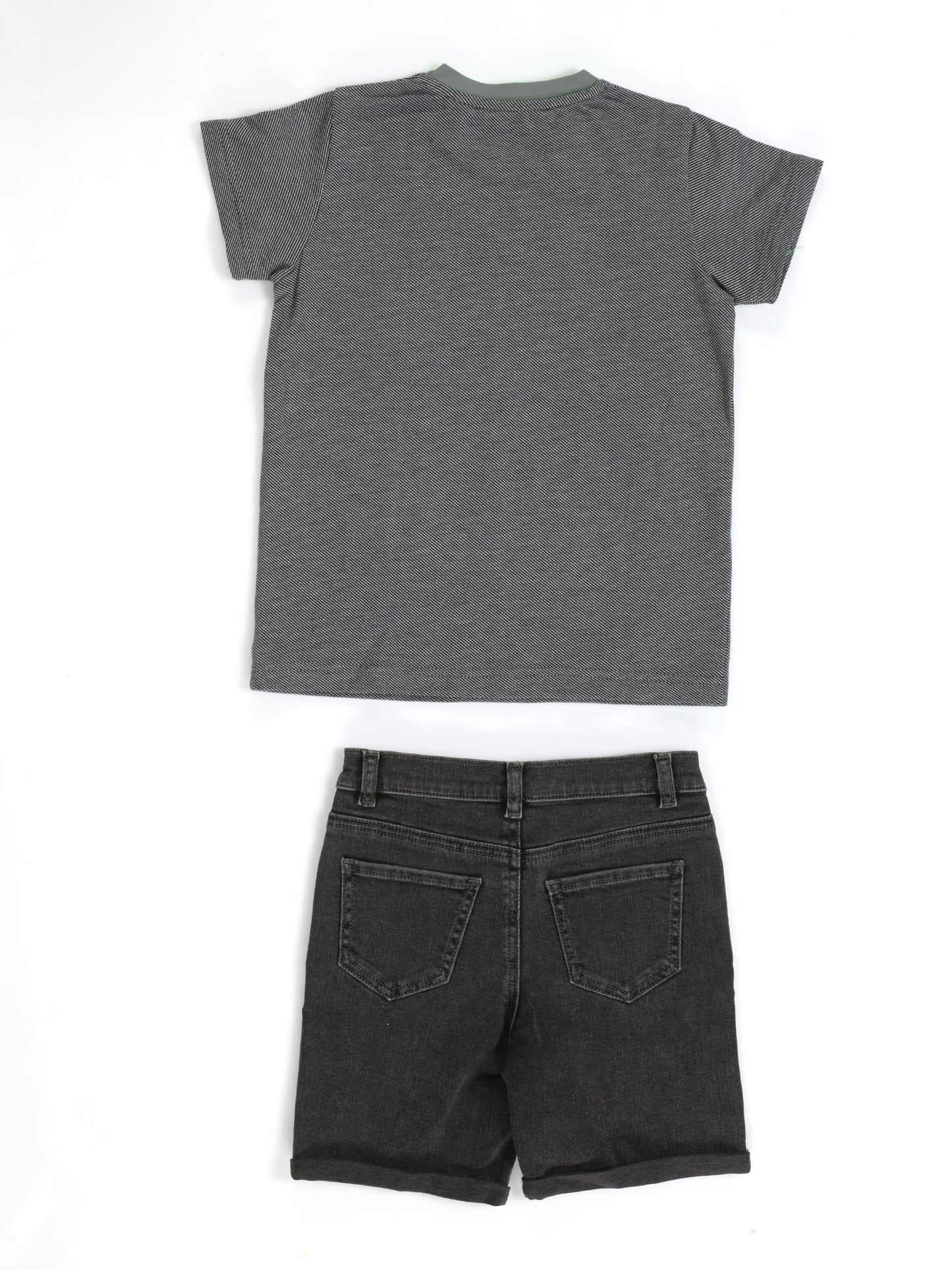 Ensemble Garçon T-Shirt Gris Dino + Short Denim Anthracite "Wild" (3–10 Ans)