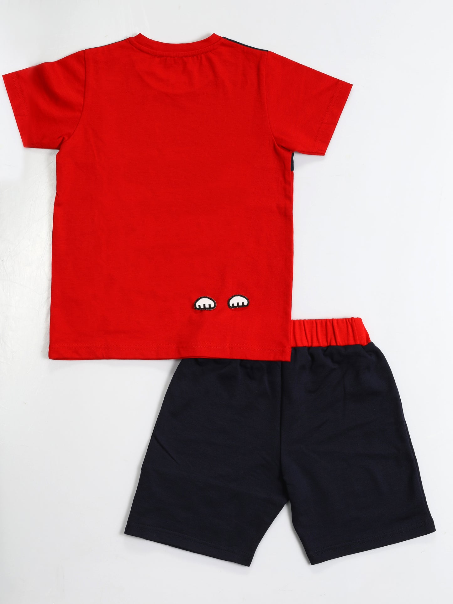Ensemble Garçon “Monster Red” – Rouge & Bleu Marine, Motif Monstre Brodé (3–9 Ans)
