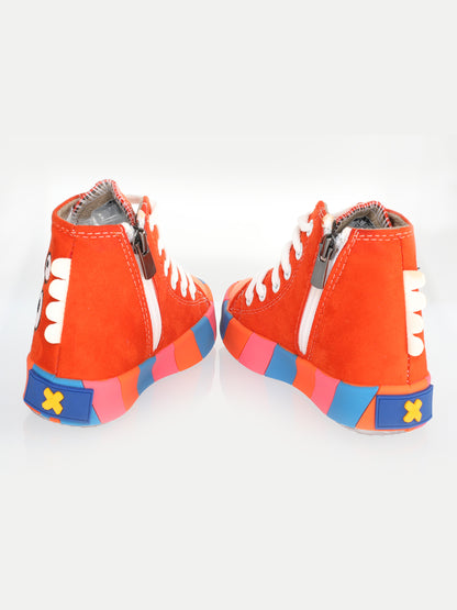 Orange Suede Boys' Orthopedic Zippered Sneakers