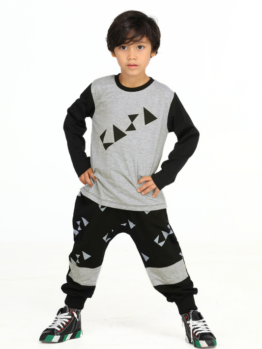 Casa Black Printed Baggy Pants + Long Sleeve T-shirt Set