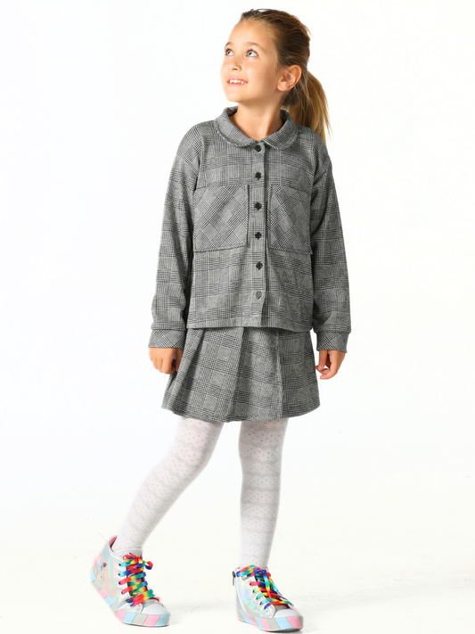 Girls' Plaid Jacquard Shirt and Shorts Set