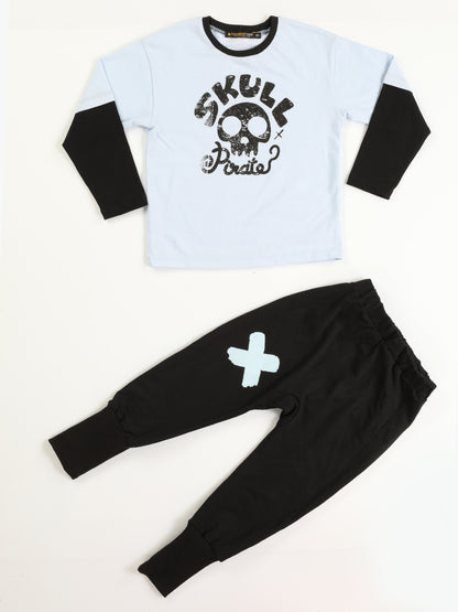 Skull Pirate Printed Jogger Pants + Long Sleeve T-shirt Set