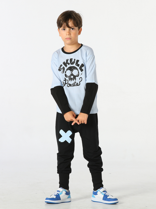 Skull Pirate Printed Jogger Pants + Long Sleeve T-shirt Set