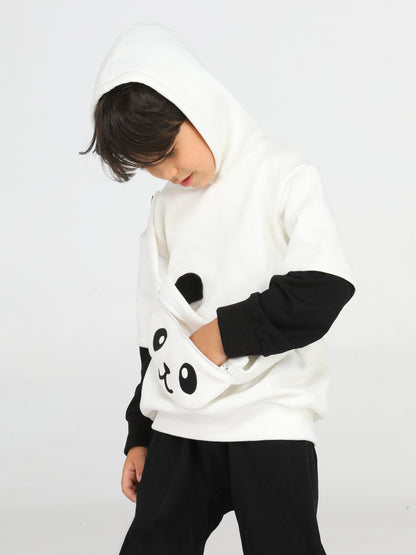 Panda Functional Pocket Beige Unisex Sweatshirt