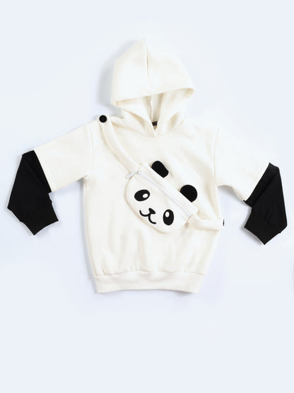 Panda Functional Pocket Beige Unisex Sweatshirt