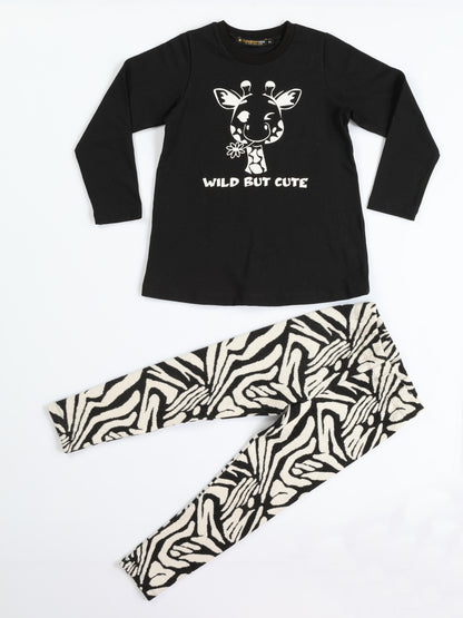 Cute Wild Soft Jacqard Tight and Cotton Printed Tunic Set