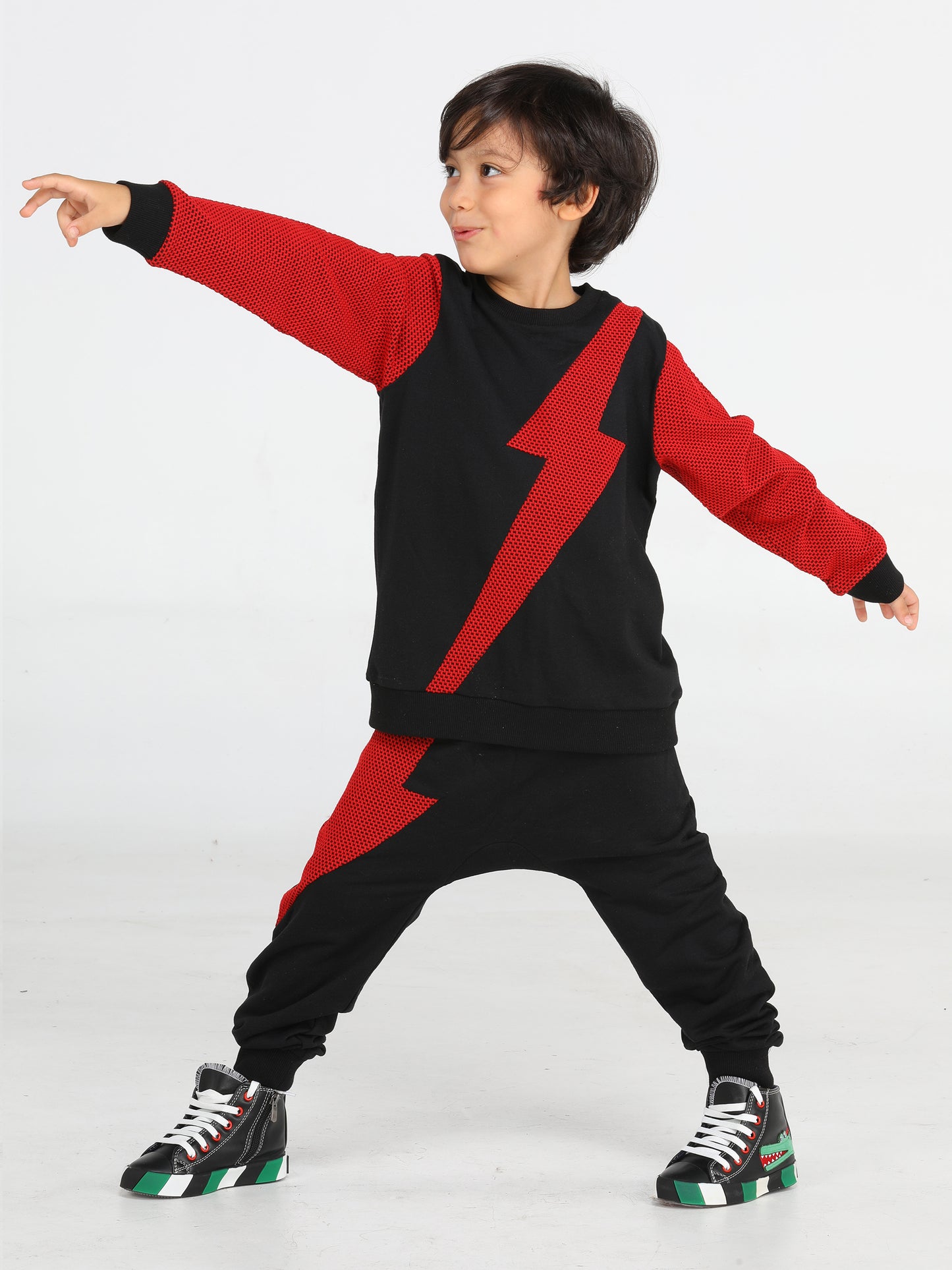 Red Thunder Boy Black Tracksuit