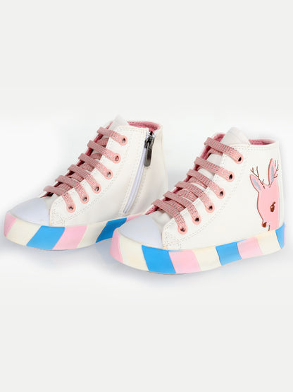 Bambi White Leather Zippered Girl Sneakers