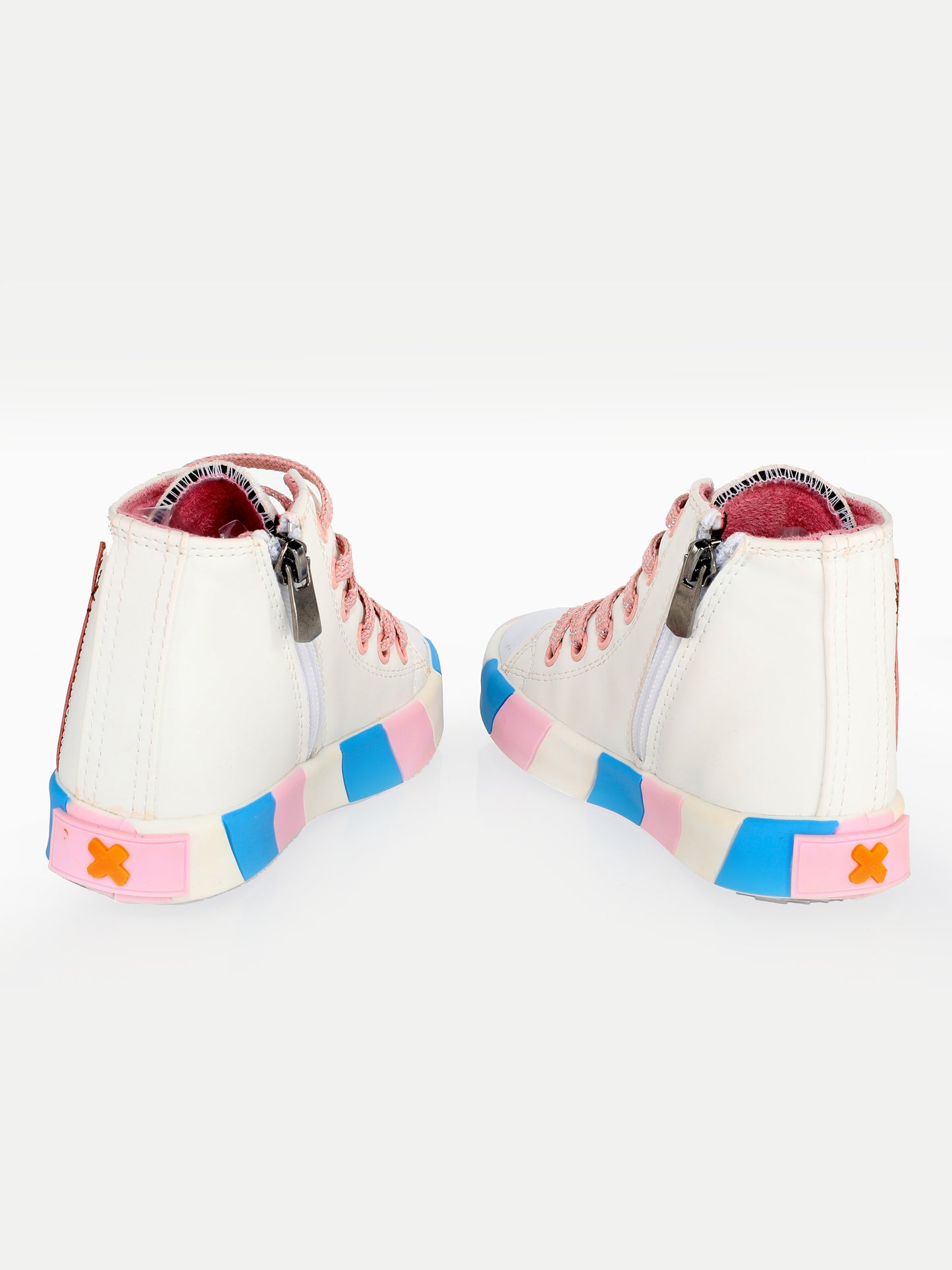 Bambi White Leather Zippered Girl Sneakers