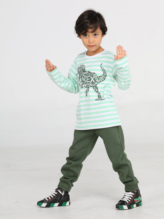 Green Dino Printed Jogger Pants + Sweatshirt Set