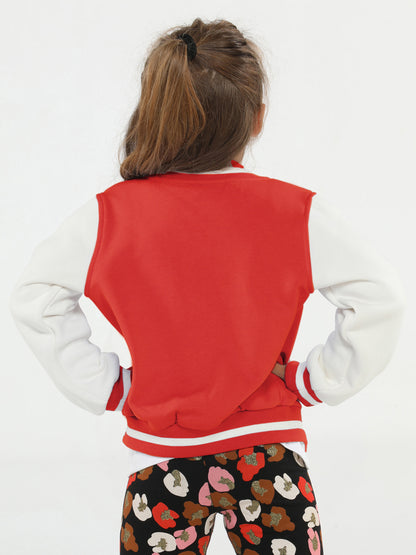 Red Embroidered Girl College Jacket