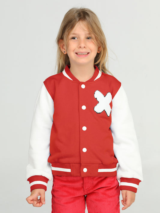 Red Embroidered Girl College Jacket