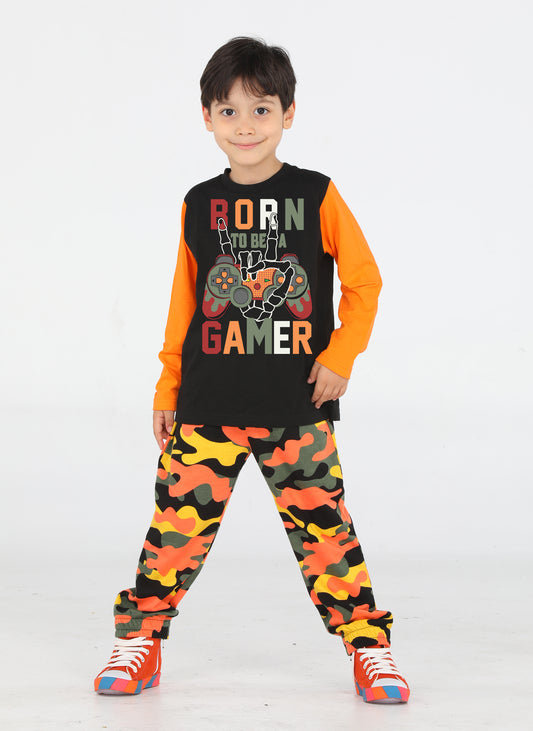 Gamer Boys' Camouflage Set (Pants&Long Sleeve T-shirt)