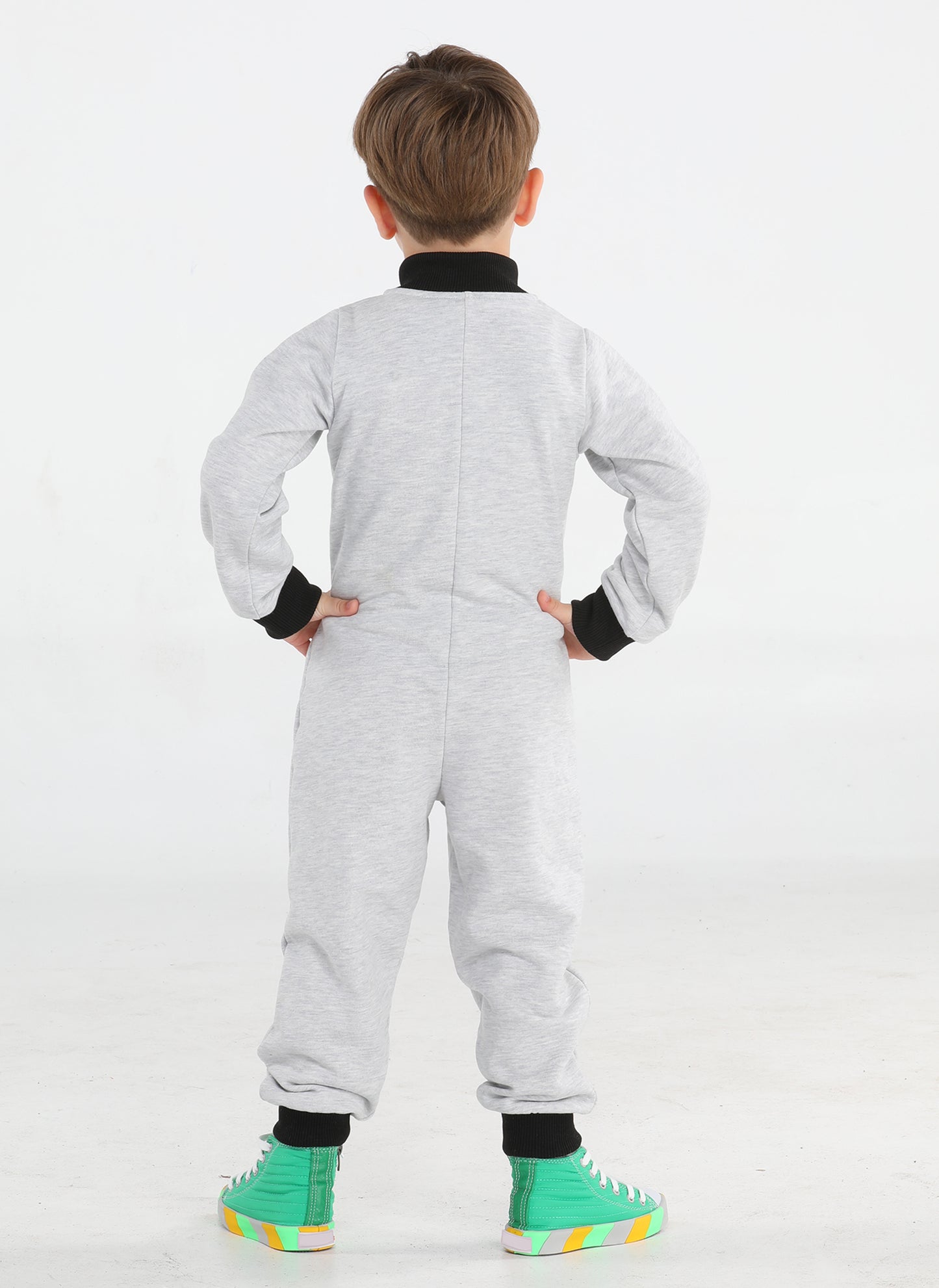 Grey Astronaut Zippered Kids Jumpsuit