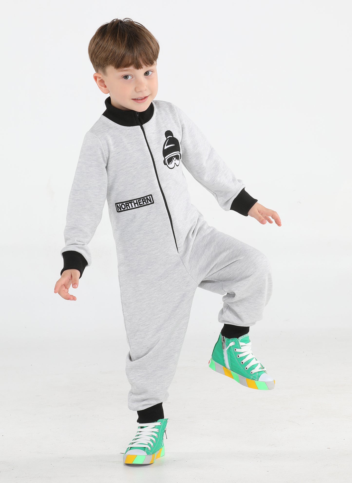 Grey Astronaut Zippered Kids Jumpsuit