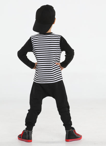 Up Stripe Long Sleeves T-shirt + Baggy Pants Set