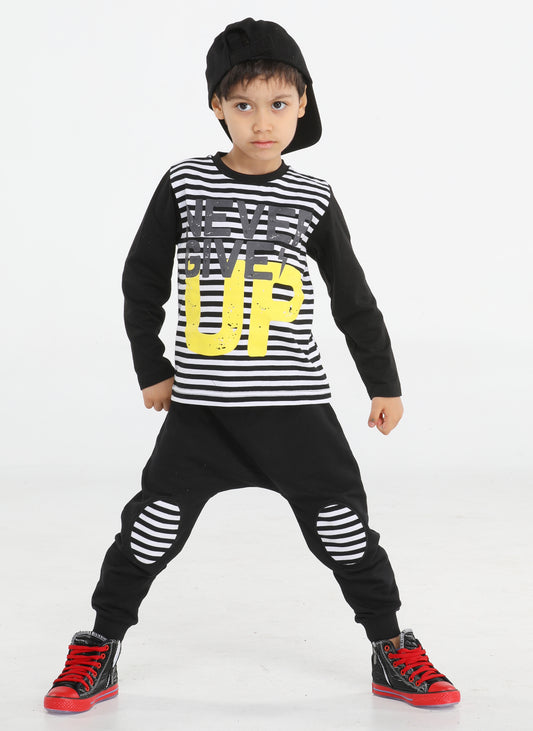 Up Stripe Long Sleeves T-shirt + Baggy Pants Set