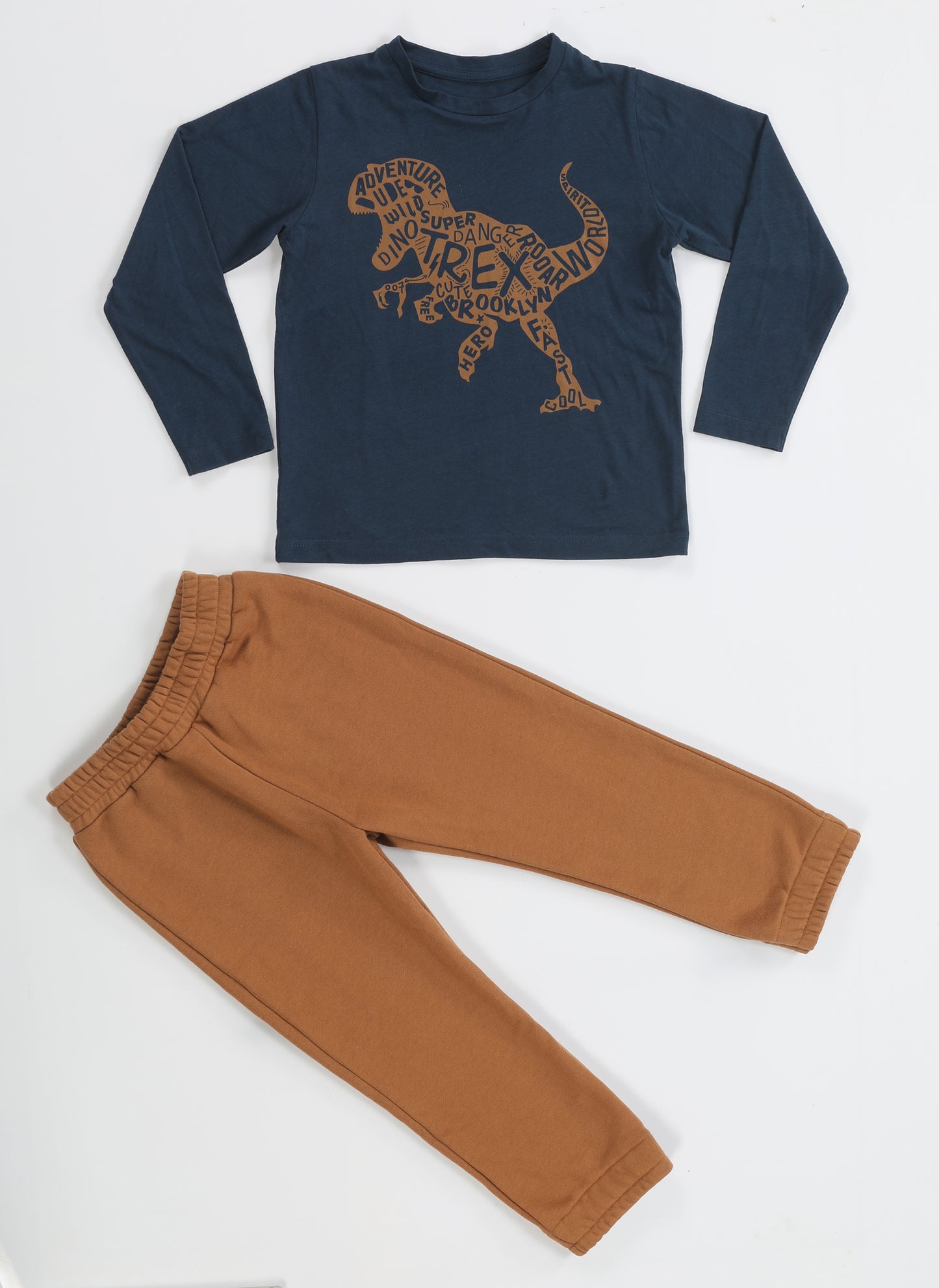 Brown - Indigo Trex Printed Jogger Pants + Long Sleeves T-shirt Set