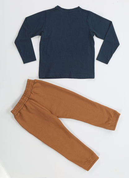 Brown - Indigo Trex Printed Jogger Pants + Long Sleeves T-shirt Set