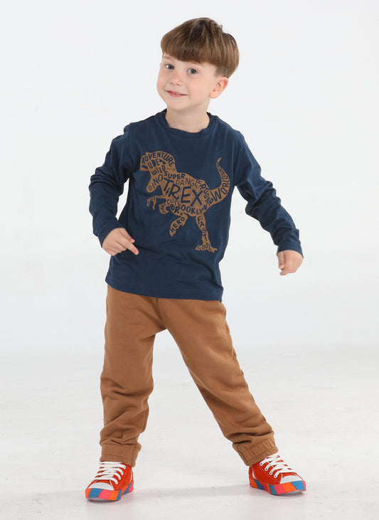 Brown - Indigo Trex Printed Jogger Pants + Long Sleeves T-shirt Set