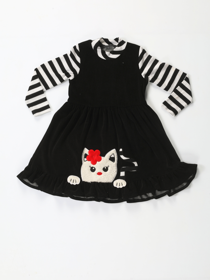 Cute Cat Black Girls' Dress