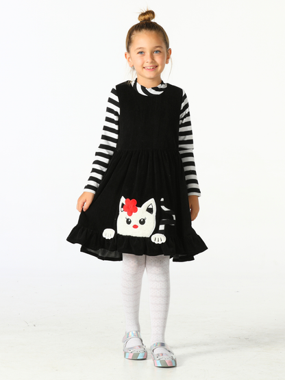 Cute Cat Black Girls' Dress