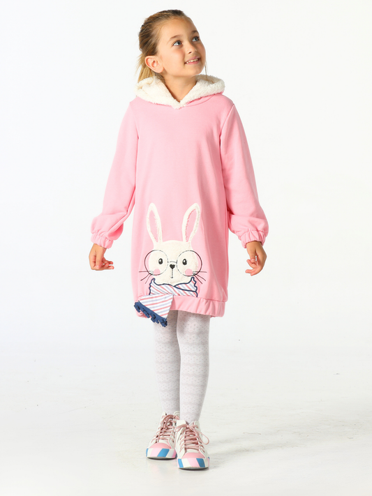 Cute Bunny Pink Girls' Hoodie Dress