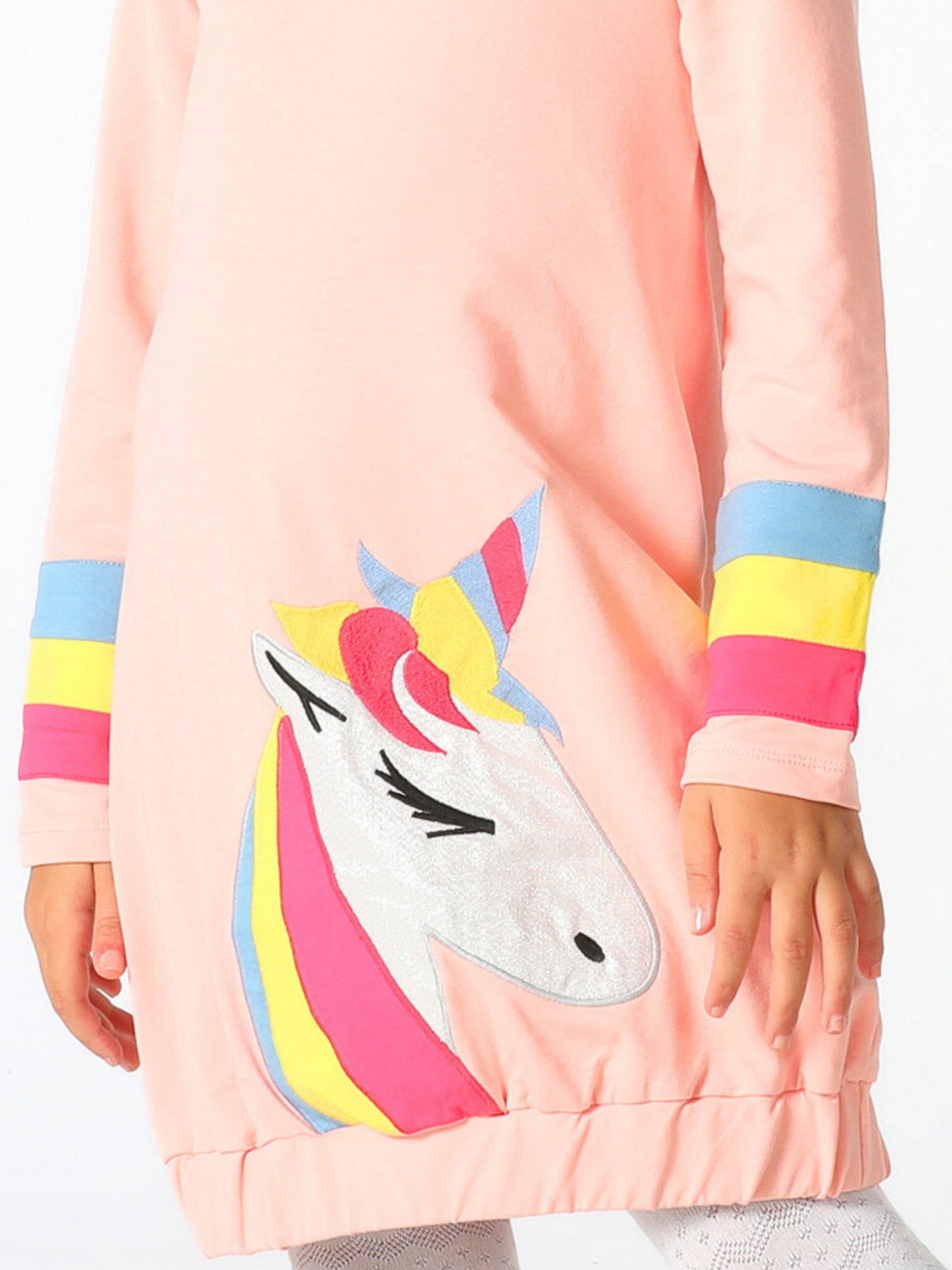 Unicorn Embroidered Pink Hoodie Girls' Dress