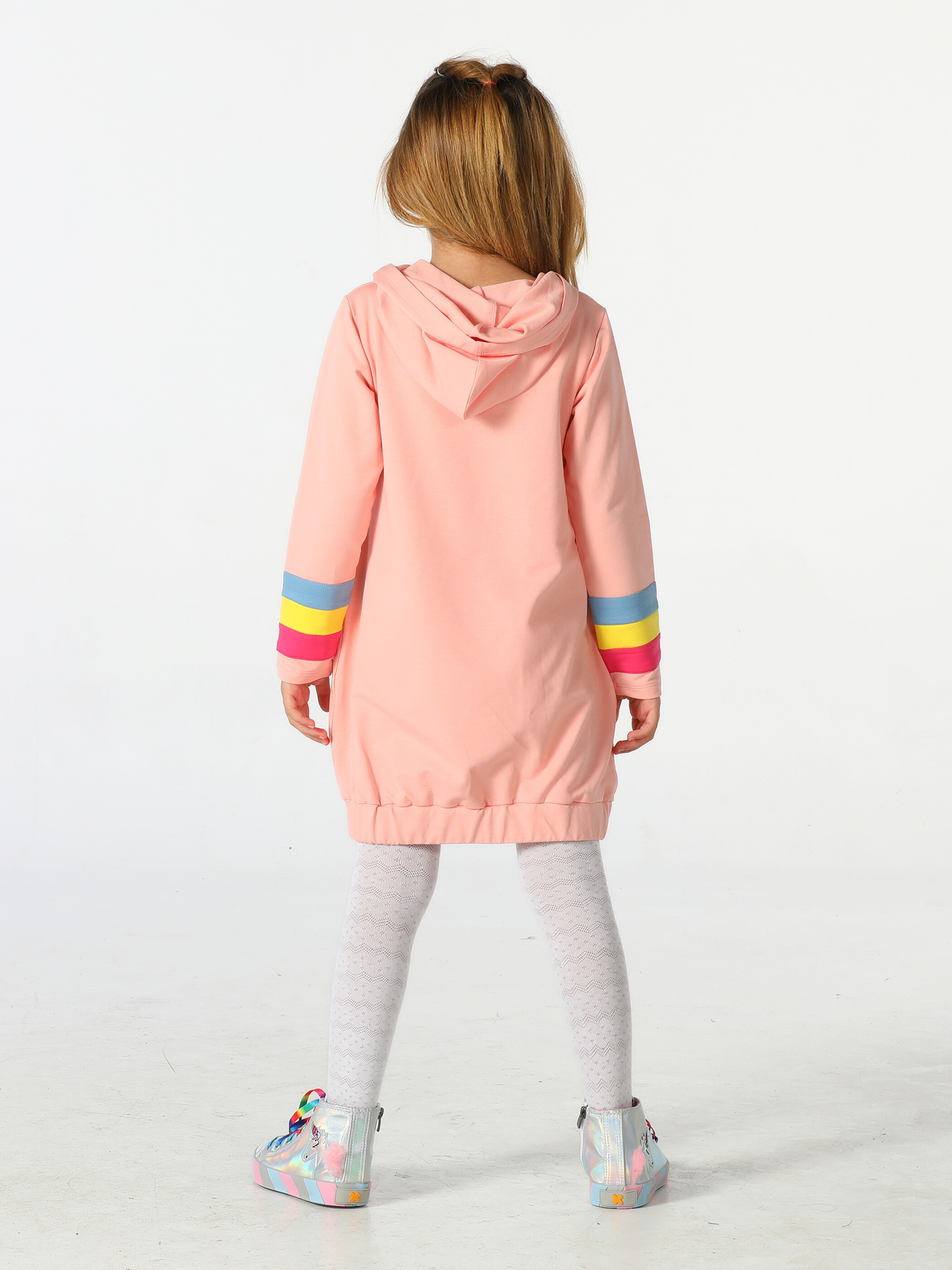 Unicorn Embroidered Pink Hoodie Girls' Dress