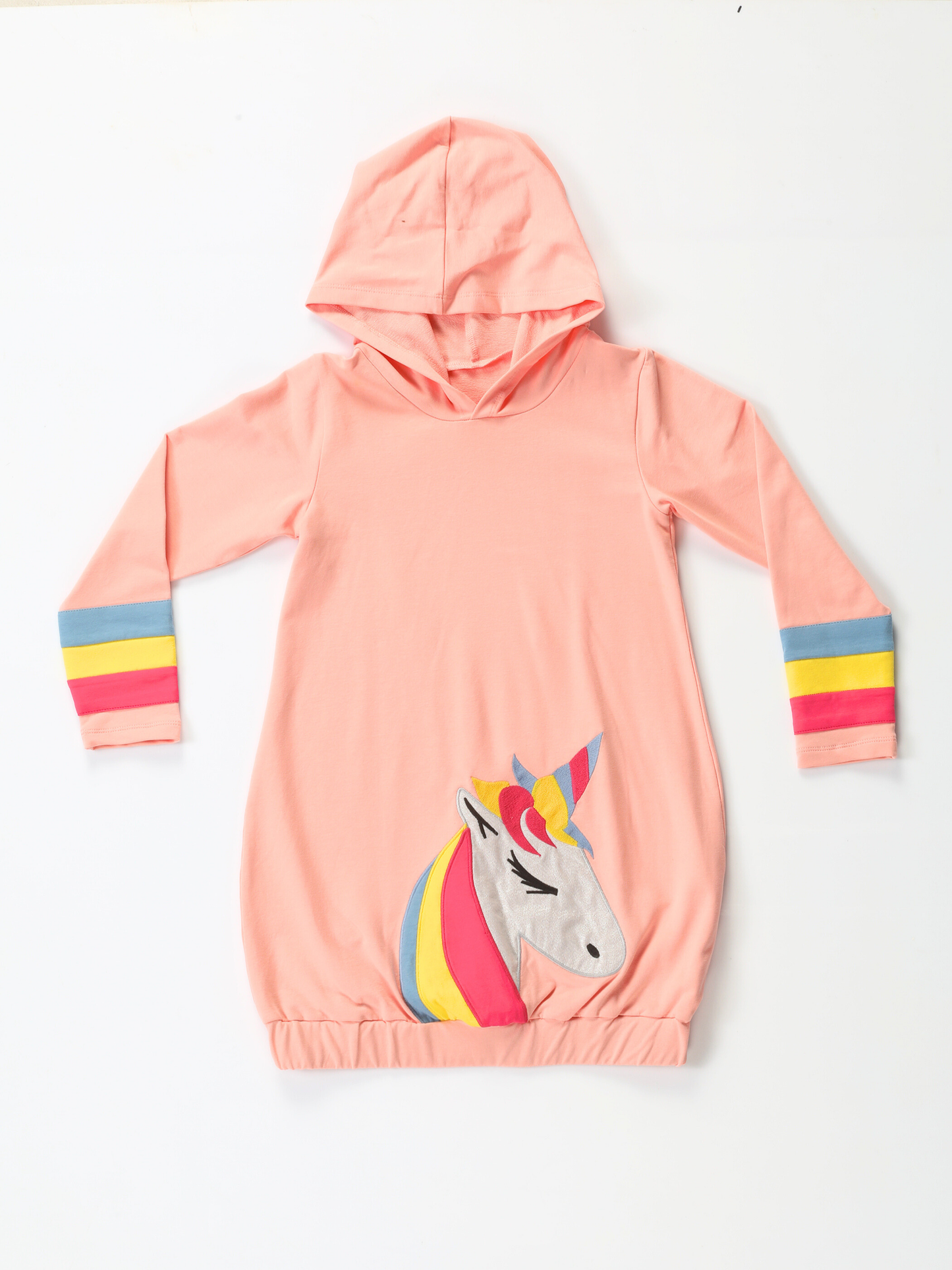 Unicorn Embroidered Pink Hoodie Girls' Dress