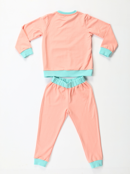 Colorful Giraffe Printed Pink Girls' Tracksuit