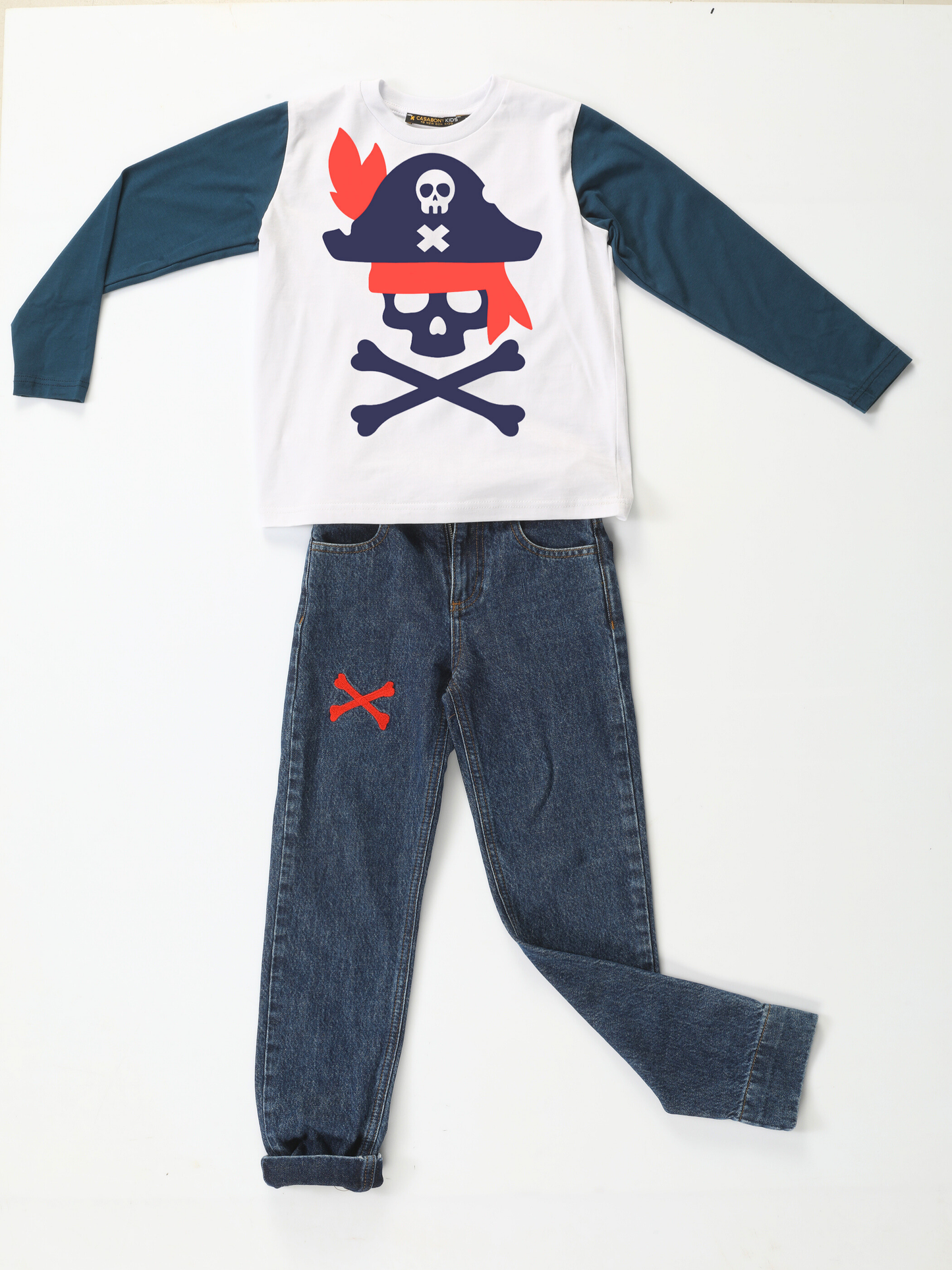 Boys' Pirate Mid Washed Jeans + Long Sleeve T-shirt