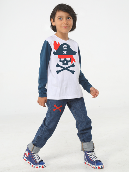 Boys' Pirate Mid Washed Jeans + Long Sleeve T-shirt