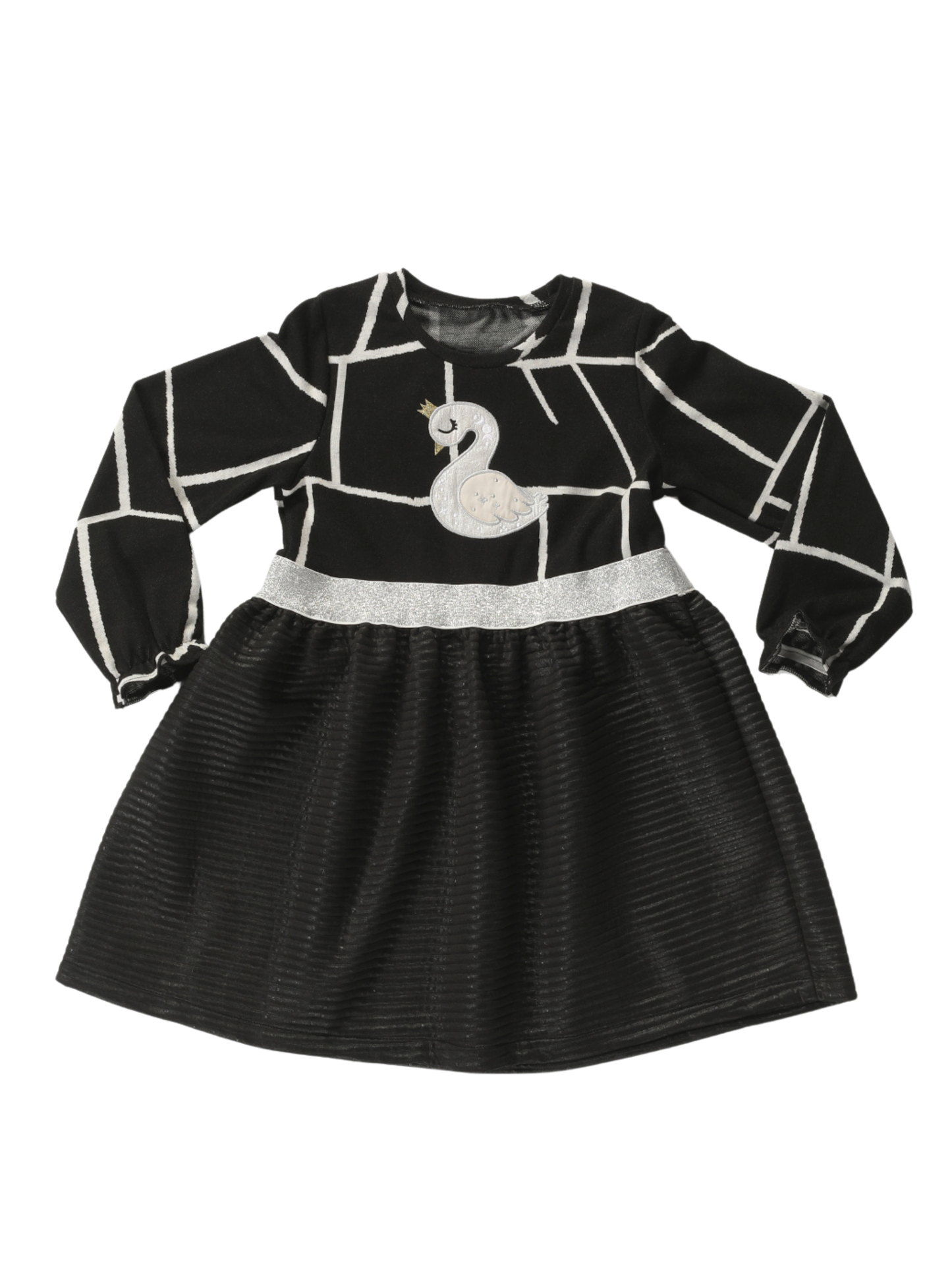 Girls' Ruffled Dress with Swan Appliqué