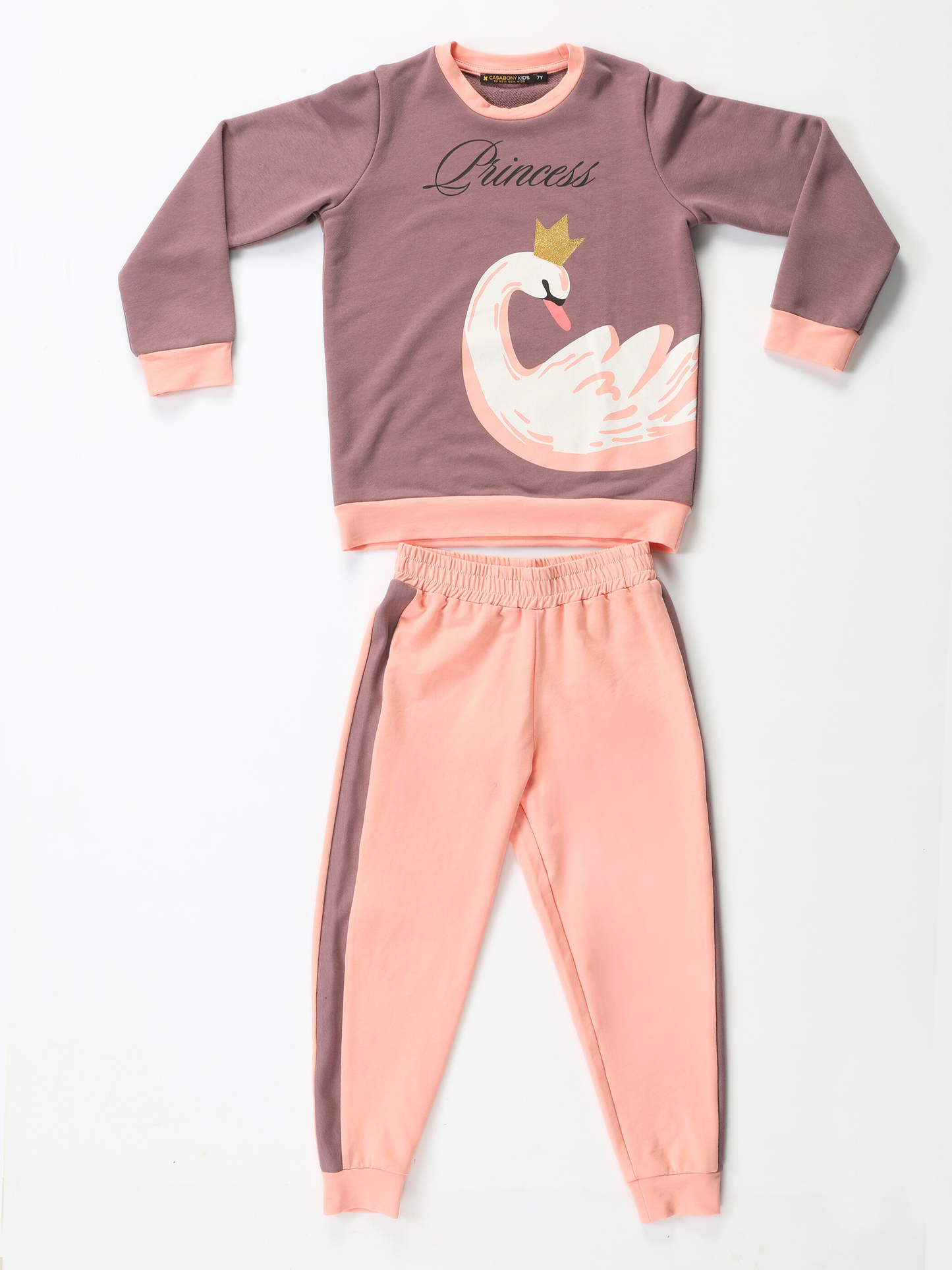 Swan Print Pink-Lila Girls' Tracksuit