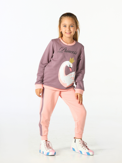 Swan Print Pink-Lila Girls' Tracksuit