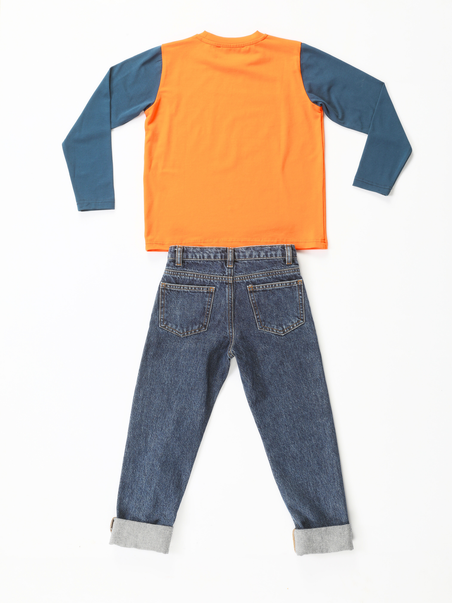 Little Trouble Embroidered Stone-Washed Denim Pants and Printed Long-Sleeve T-Shirt