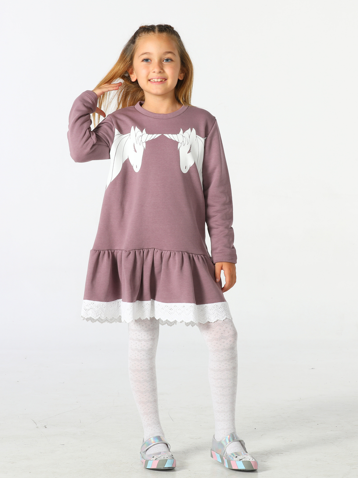 Girls' Unicorn Dress with Ruffled Hem