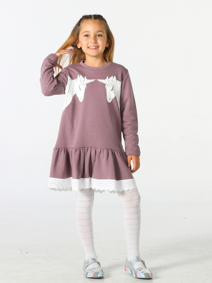 Girls' Unicorn Dress with Ruffled Hem