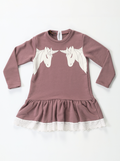 Girls' Unicorn Dress with Ruffled Hem