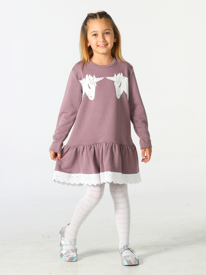 Girls' Unicorn Dress with Ruffled Hem