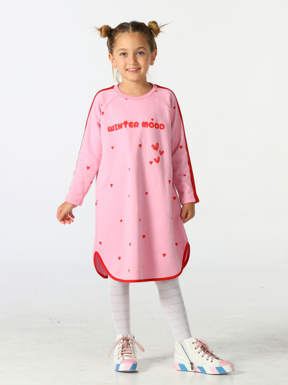 Girls' Pink "Winter Mood" Dress with Side Slits