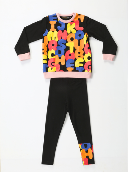 Girls' Alphapet Print Sweatshirt and Leggings Set