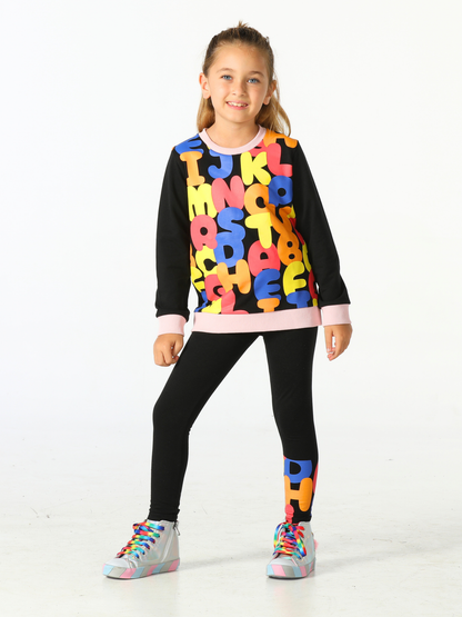 Girls' Alphapet Print Sweatshirt and Leggings Set