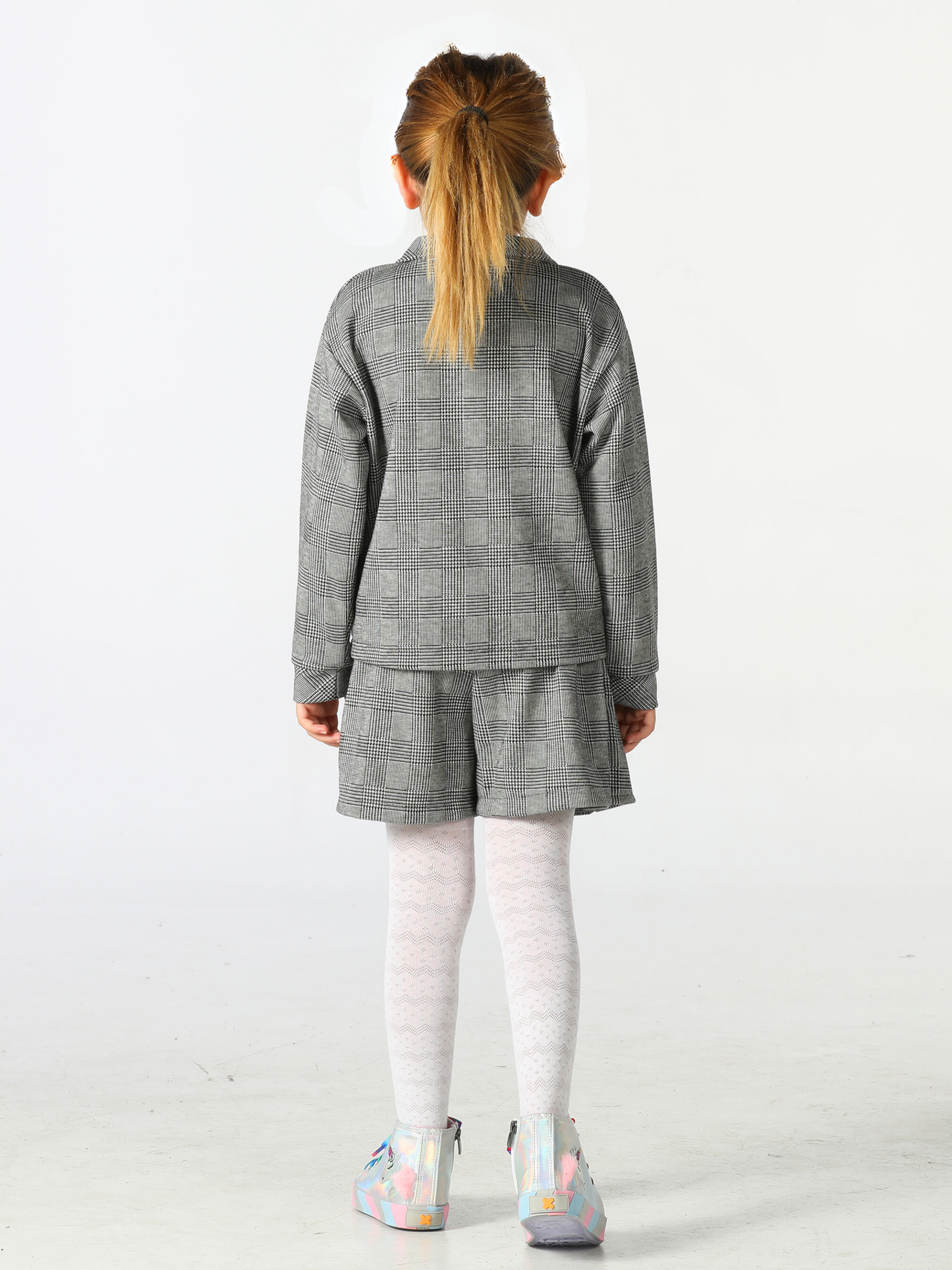 Girls' Plaid Jacquard Shirt and Shorts Set