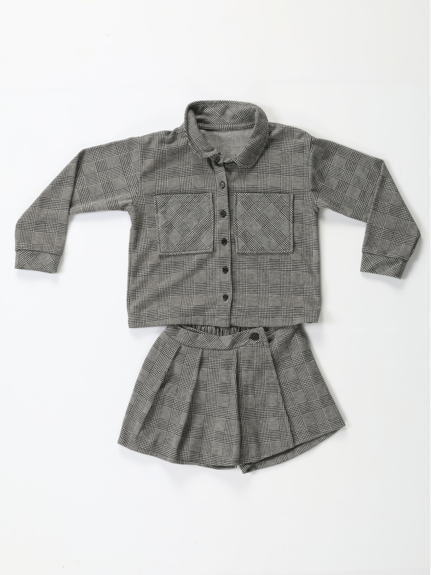 Girls' Plaid Jacquard Shirt and Shorts Set