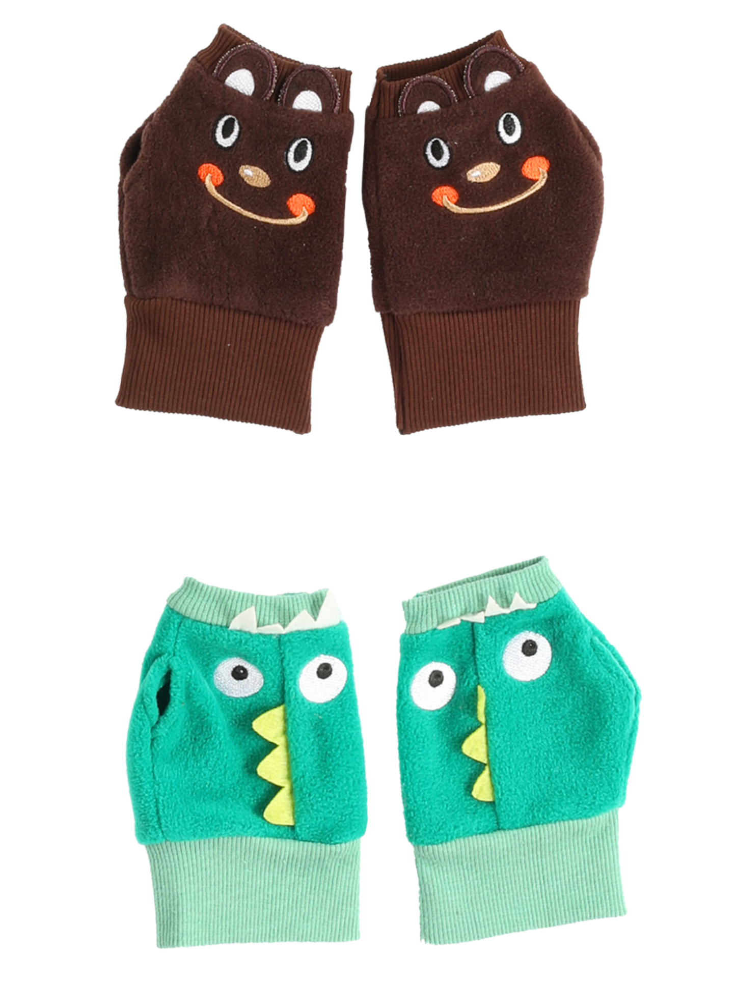 2-in-1 Dino and Bear Image Fleece Gloves – For Boys